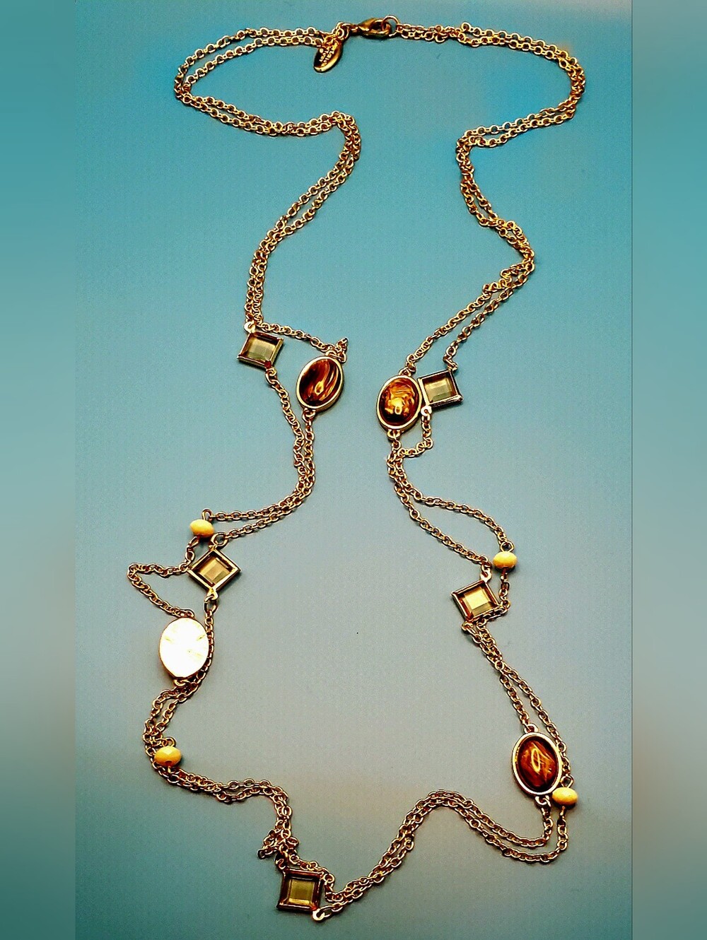 Ann Taylor Factory Double- Strand Layered Station Necklace Gold Amber